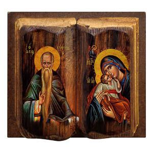 εικόνα βάπτισης Υπεραγία Θεοτόκος άγιος Ευθύμιος εκκλησιαστικά είδη Ξύλινη Εικόνα Βιβλίο 13cm x 13cm x 3cm