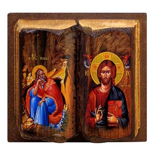 εικόνα βάπτισης Ιησούς Χριστός Ζωοδότης προφήτης Ηλίας εκκλησιαστικά είδη Ξύλινη Εικόνα Βιβλίο 13cm x 13cm x 3cm
