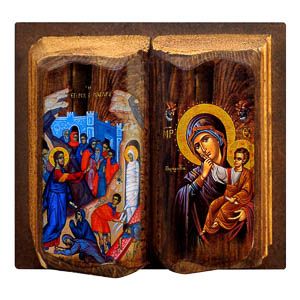 εικόνα βάπτισης Υπεραγία Θεοτόκος έγερσις Λαζάρου εκκλησιαστικά είδη Ξύλινη Εικόνα Βιβλίο 13cm x 13cm x 3cm