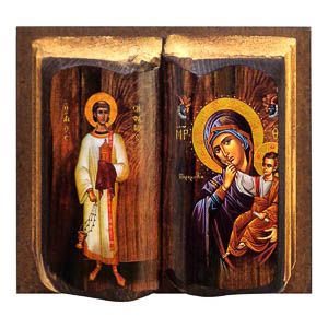 εικόνα βάπτισης Υπεραγία Θεοτόκος άγιος Στέφανος εκκλησιαστικά είδη Ξύλινη Εικόνα Βιβλίο 13cm x 13cm x 3cm