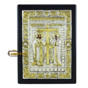 εικόνα άγιοι Κωνσταντίνος Ελένη εκκλησιαστικά είδη Ασημένια Μεταξοτυπία 23x17