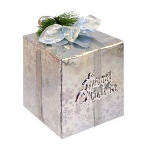 Κουτάκι Δώρου για Ρόδια με επιγραφη Merry Christmas Ασημί Ιριδίζον