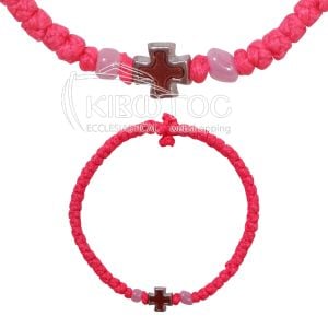 Κομποσχοίνι Καρπού Ροζ με Σμάλτινο Μεταλλικό Σταυρό