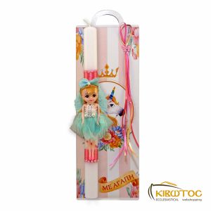 Πασχαλινή Λαμπάδα Κούκλα Μικρή Τιρκουάζ Φόρεμα