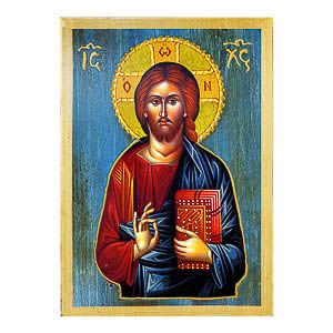 εικόνα Ιησούς Χριστός Ζωοδότης εκκλησιαστικά Ξύλινη Μπλε φόντο 21x15