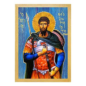 εικόνα άγιος Θεόδωρος Τήρων εκκλησιαστικά Ξύλινη Μπλε φόντο 21x15