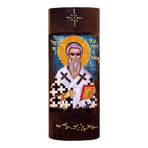 εικόνα άγιος Κυπριανός εκκλησιαστικά είδη Ξύλινη Χειροποίητη Χρυσή Γραφή 23,5x9,5
