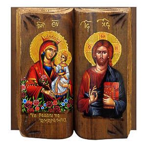 εικόνα Παναγία Θεοτόκος Ρόδο Αμάραντο Ιησούς Χριστός εκκλησιαστικά είδη Ξύλινη Διπλή Εικόνα